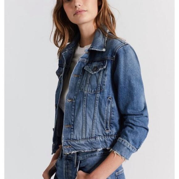 NWT Current Elliott The Baby Trucker Cropped Denim Jacket Size Large - Picture 6 of 9